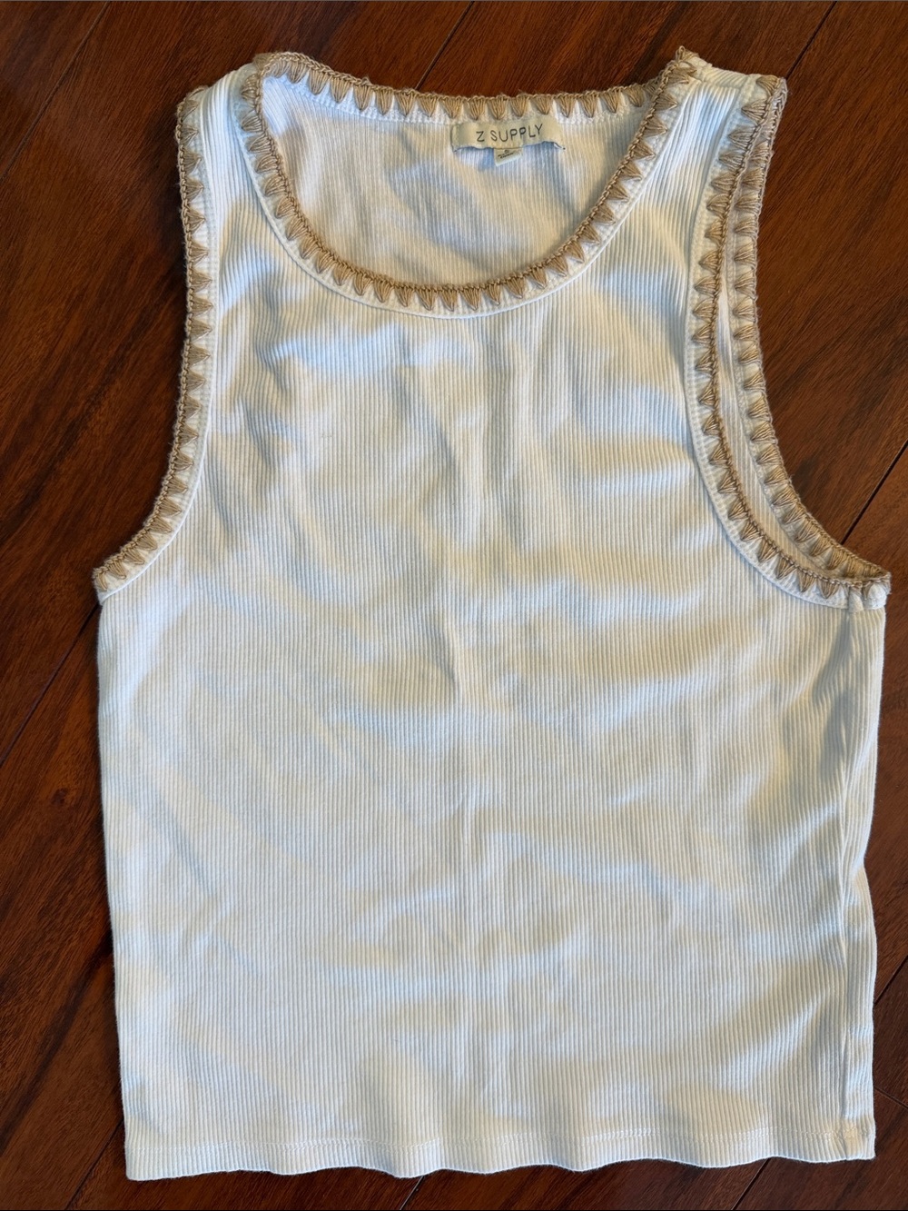Z Supply Cream Ribbed Tank with Tan Trim